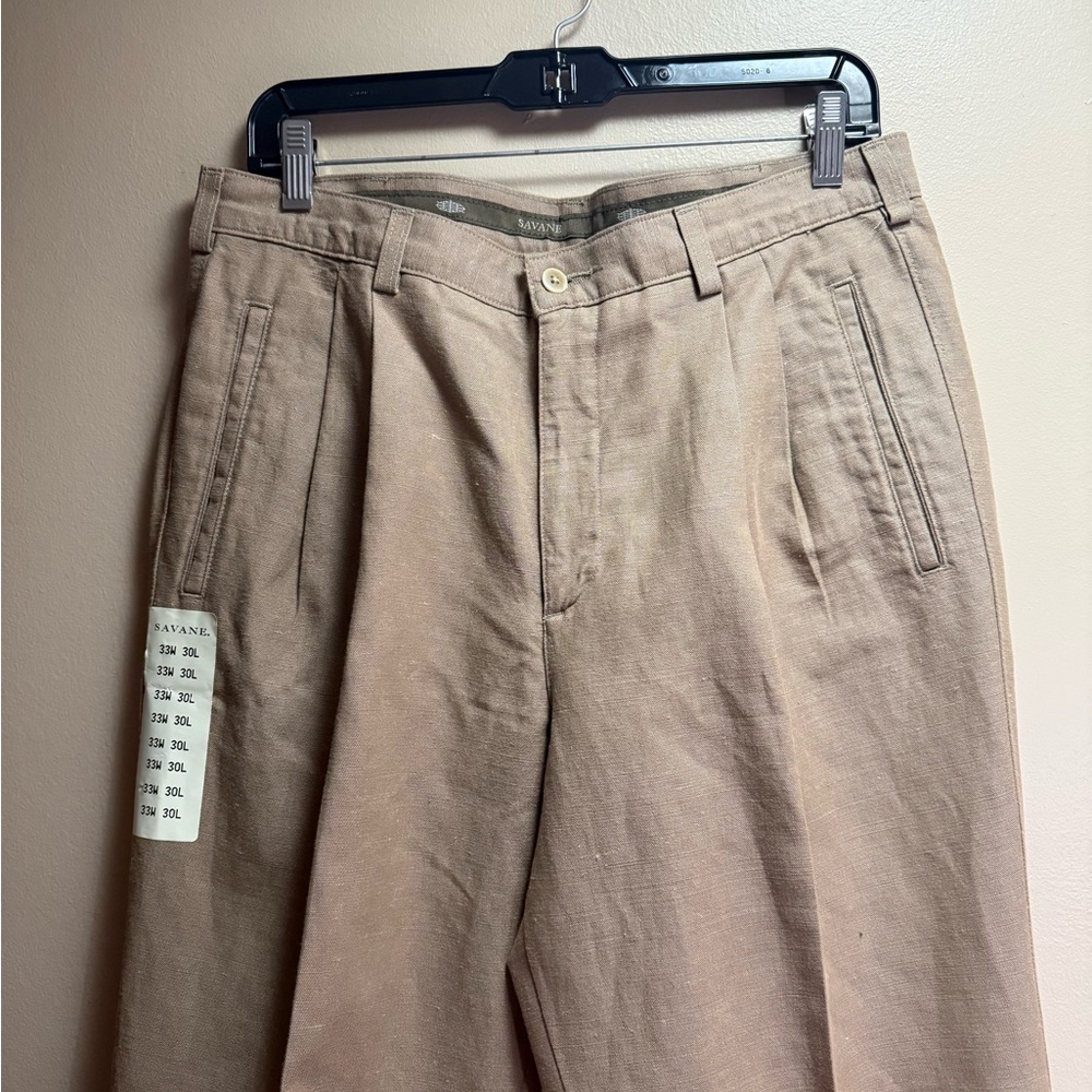 Savane Men's Classic Fit Pleated Pants in Light Brown - Picture 4 of 13